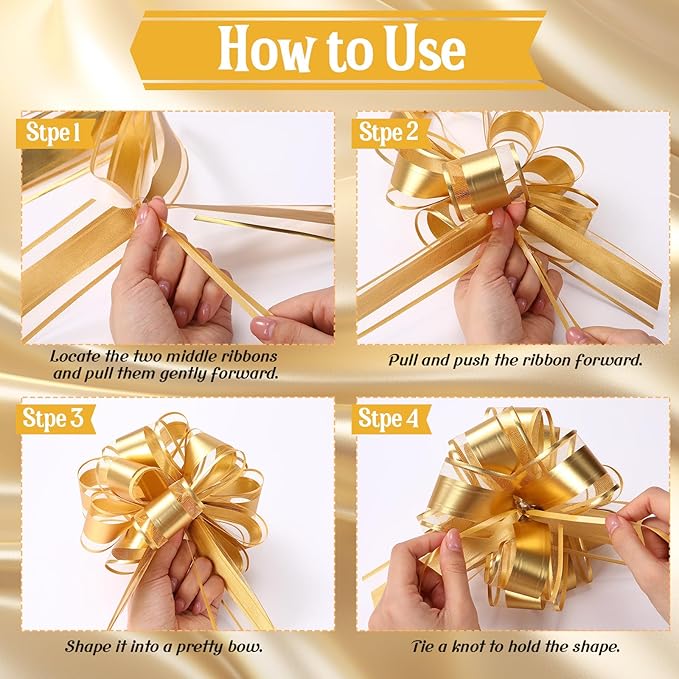 48 Pcs Christmas Large Pull Bows for Gift Wrapping 6 Inch Colorful Ribbon Pull Bows for Presents Boxes Basket Gifts Wrapping Xmas Birthday Wedding Holiday Party Decoration(Gold Orange Brown)