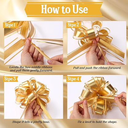 48 Pcs Christmas Large Pull Bows for Gift Wrapping 6 Inch Colorful Ribbon Pull Bows for Presents Boxes Basket Gifts Wrapping Xmas Birthday Wedding Holiday Party Decoration(Gold Orange Brown)