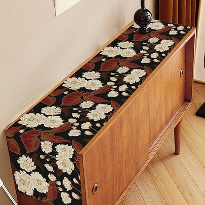 Boho Floral Table Runner, Black White Minimalist Vintage Rustic Flower Botanical Leaf Print Table Center Decor for Family Kitchen Table Decorations Indoor Outdoor 13x72 inch