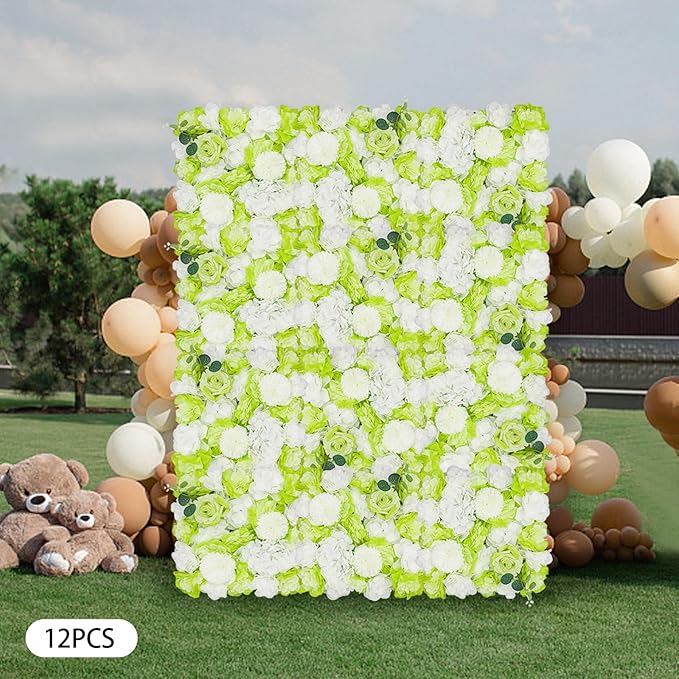3D Flower Wall Panel Floral Backdrop,12PCS Artificial Flower Wall Background Silk Rose Mat, Artificial Flower Backdrop Faux Flower Panel for Wedding