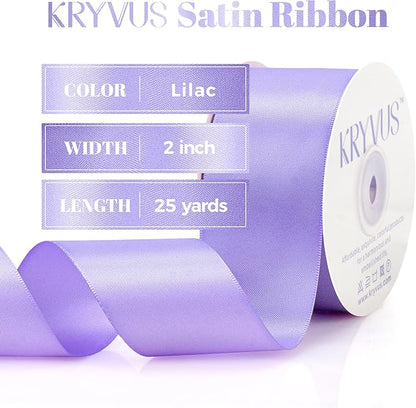 Lilac Satin Ribbon, Double Faced 2 Inch X 25 Yards Lilac Ribbon, Premium Satin Ribbon for Gift Wrapping, Crafts, Hair Bow Making, Sewing, Flower Bouquet, Wedding Party Decor