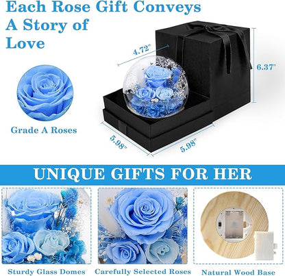 FIACO Preserved Rose Birthday Gift for Women Forever Fresh Flowers for Prime Delivery Gift for Mom Grandma Wife Valentines Mothers Day Christmas Anniversary Eternal Roses in Glass Dome