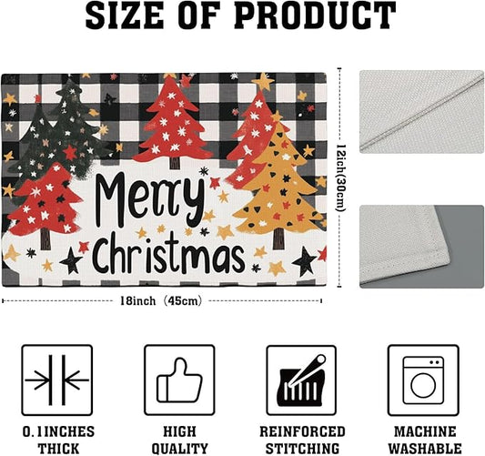 Christmas Tree Placemats Set of 4,Merry Christmas 12x18 Inch Non-Slip Washable Heat Resistant Linen Fabric Table Mats,Place Mats for Holiday Party