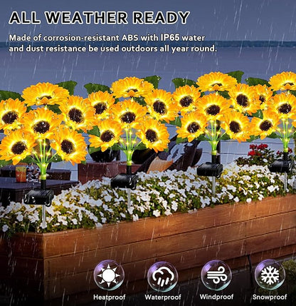 6 Pack with 36 Sunflower Lights,Solar Lights Outdoor Garden Decor,Solar Flowers Lights Waterproof,Sunflowers Birthday Gifts for Mom Women Grandma,Decorative Stakes Lights for Landscape Yard Patio Lawn
