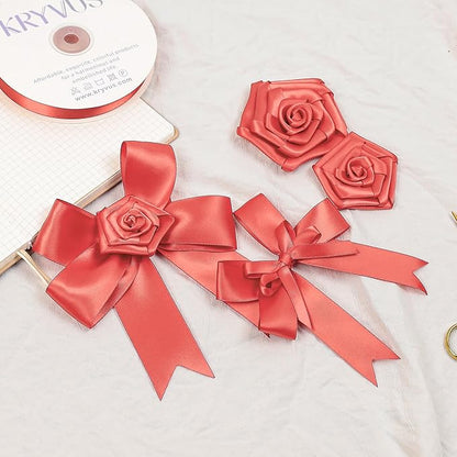 Coral Satin Ribbon, Double Faced 1 Inch X 25 Yards Coral Ribbon, for Gift Wrapping, Crafts, Hair Bow Making, Sewing, Flower Bouquet, Wedding Party Decor