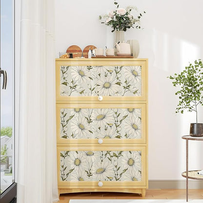 Boho Wallpaper Peel and Stick Daisy Floral Wallpaper 17.5in x32.8ft Vintage Leaf Contact Paper Vinyl Self Adhesive Removable Modern Floral Wall Paper for Bedroom Walls Cabinet Drawer