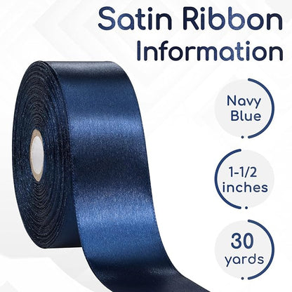 30 Yards Navy Blue Ribbon 1-1/2 Inch, Dark Blue Satin Ribbon for Gift Wrapping, Flower Bouquet, Crafts, Hair Accesories, Christmas, Wedding and Birthday