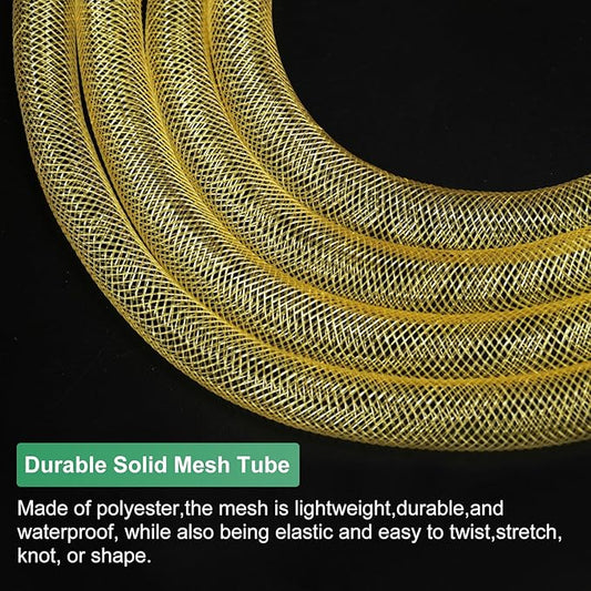Mesh Tube Ribbon 25 Yards, 10mm Elastic Fabric Ribbons Mesh Tubing for Crafts/Gift Wrapping/Flower Bouquets/Wedding/Birthday/Holiday/Wreaths Christmas/Decoration[Ginger Yellow]