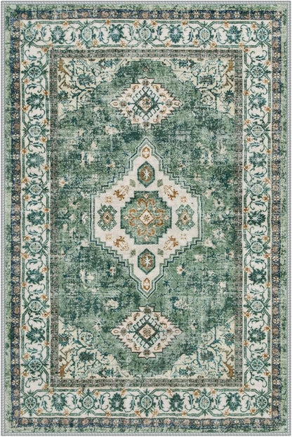 Lahome Oriental Small Rugs for Entryway, 2x3 Rug Non Slip Washable Door Mat Indoor Entrance Ultra-Thin Vintage Soft Carpet for Kitchen Bedroom Front Door Bathroom, Green/Multi