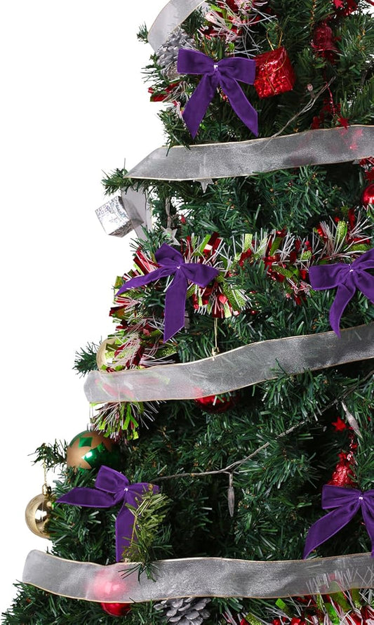 24 Pcs Purple Small Velvet Christmas Bows for Christmas Tree, Wreath, Gift Wrapping, Crafts, Wedding, Party, Twist Tie Bows for Treat Bag Bakery Candy Bags, Home Decor 1" W,3.5 x 3.5 inch
