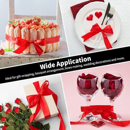 1-1/2 Inch Wide Red Satin Ribbon, 50 Yards Solid Polyester Fabric Ribbon for Roses Making, Gift Wrapping, Christmas, Wedding Decorations, Crafts, Bows