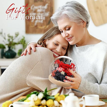 FIACO Preserved Rose Birthday Gift for Women Forever Fresh Flowers for Prime Delivery Gift for Mom Grandma Wife Valentines Mothers Day Christmas Anniversary Eternal Roses in Glass Dome