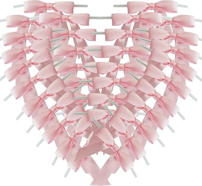 50pcs 2.5" Light Pink Polyester Satin Ribbon Bows with Twist Ties for Gift Wrapping Packing Easter Rabbit Decoration (Lt.Pink)