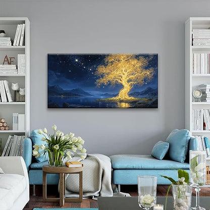 Suconvng Modern Wall Art For Living Room Nature Canvas Art Wall Decor Abstract Wall Decor Prints Painting Gold Tree Botanical Abstract Wall Art Picture For Bedroom Home Office Artwork 24" × 48"