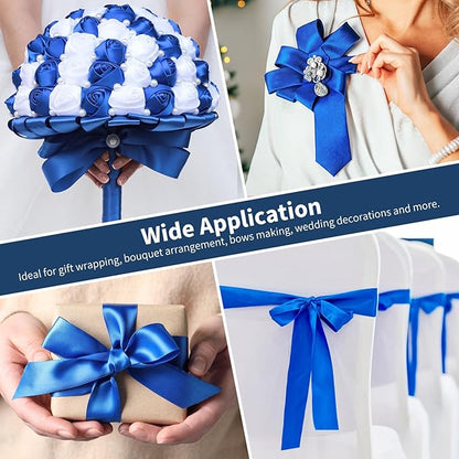 1-1/2 Inch Wide Royal Blue Satin Ribbon, 50 Yards Solid Polyester Fabric Ribbon for Roses Making, Gift Wrapping, Christmas, Wedding Decorations, Crafts, Bows