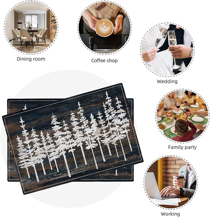 Rustic Tree Placemats Set of 6 Nature Forest Table Mats Washable Place Mats for Home Party Indoor Kitchen Dining Table Decoration 12x18 Inch
