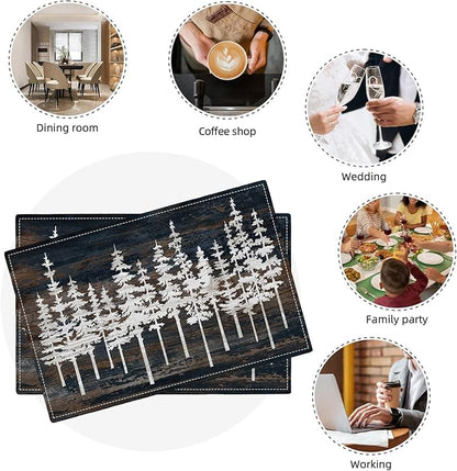 Rustic Tree Placemats Set of 4 Nature Forest Table Mats Washable Place Mats for Home Party Indoor Kitchen Dining Table Decoration 12x18 Inch