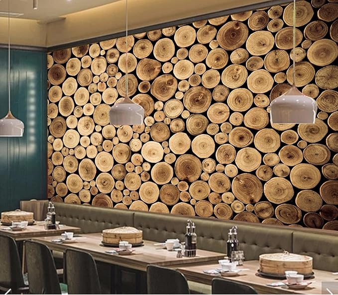 Eierme-Round Teak Wood Stump Background Mural Wallpaper Peel and Stick 160" x 114"