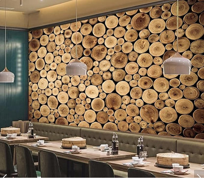 Eierme-Round Teak Wood Stump Background Mural Wallpaper Peel and Stick 90" x 67"