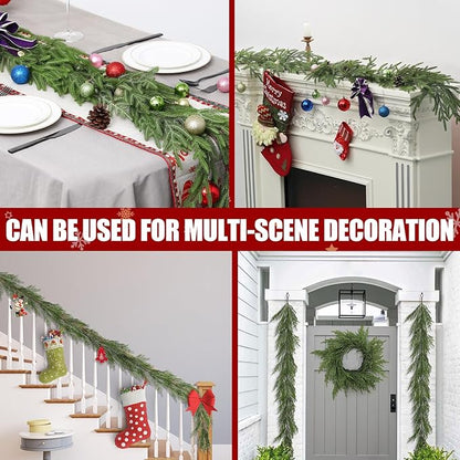 Artgar Pine Garland - 6Ft Christmas Garland - Pine Garland Realistic - Artificial Green Cedar Garlands Christmas Decorations for Home Mantel Stairs Dining Table Christmas Decor (White-Green)