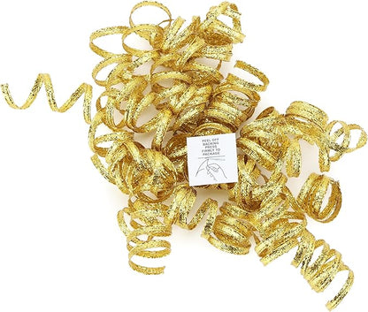 6" Metallic Gold Christmas Curly Ribbon Bows for Gift Wrapping Self Adhesive Gift Bows for Holiday Decor, Baskets, Birthday, Wedding, Presents, Party Favors Decorations 6 Counts