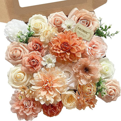 Roses Artificial Flowers Orange Fake Flower with Stems for DIY Wedding Bouquets Bridal Baby Shower Centerpiece Table Decorations Silk Faux Floral Arrangements for Party Home Decor Indoor Peach