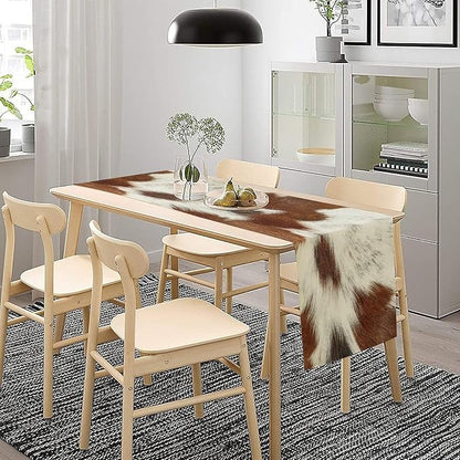 Cow Skin Print Table Runner, Rustic Country Farmhouse Animal Fur Skin Western Farm Dark Brown Cowhide Print Dinner Runner Table Decoration for Home Kitchen Dining 13x108in