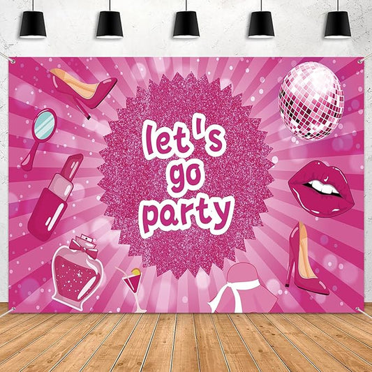 7x5ft Shiny Pink Neon Happy Birthday Decoration Backdrop for Princess Lady Girls Women Theme Party Glitter Pink Bokeh Table Wall Decorations Banner Sparkle Birthday Photo Booth Background