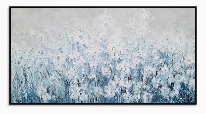 Yihui Arts Blue White Flower Painting - Modern Aesthetic Floral Artwork for Home Decor