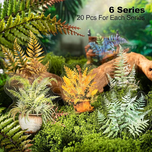 Fern Plant-Themed PET Sticker Set, 120Pcs Botanical Stickers for Scrapbooking, Journaling, Junk Journal Supplies, and DIY Crafts