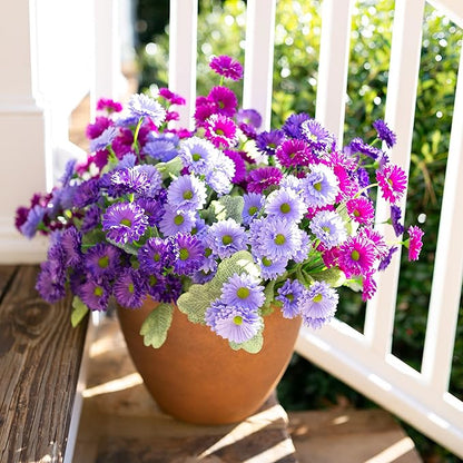 HyeFlora Dahlia Artificial Flowers for Outdoors Winter Decoration, 6 Bundles Fake Daisy Faux Plants Realistic UV Resistant Silk Flowers for Outside Planter Front Door Yard Garden Indoor Home, Mix