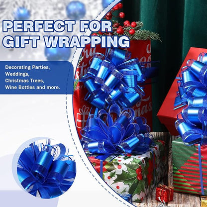WILLBOND 20 Pieces 6 Inch Pull Bows Gift Wrapping Ribbon Pull Bows for Christmas Wedding Baskets Valentine Multicolor Wrap Accessory for Gift Present Holiday Decor(Blue)