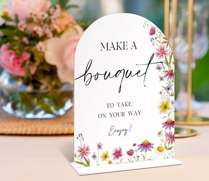 6x8" Make a Bouquet Sign for Wedding Table Decor, Wild Flower Arch Acrylic Wedding Signs for Reception, Floral Bridal Shower Engagement Party Decor for Baby In Bloom Baby Shower Decorations