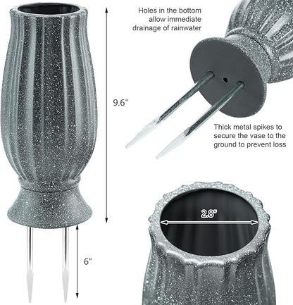 bocola Cemetery Vase with Metal Spike -Headstones Flower Holder with Drainage Hole for Artificial Flowers- Grave Decorations Memorials Sympathy for Loss of Loved Ones