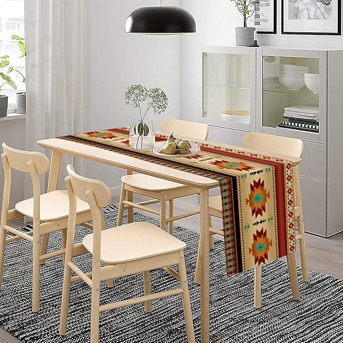 Aztec Southwest Table Runner, Ethnic Style Geometric Triditional Kitchen Table Runners Table Setting Decor for Garden Farmhouse Wedding Party Holiday Dinner Home, 13x90 Inch