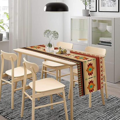 Aztec Southwest Table Runner, Ethnic Style Geometric Triditional Kitchen Table Runners Table Setting Decor for Garden Farmhouse Wedding Party Holiday Dinner Home, 13x36 Inch