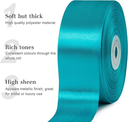 1-1/2 Inches 50 Yards Peacock Blue Satin Ribbon, Solid Fabric Ribbon Roll for Flower Bouquets, Gift Wrapping, Wedding, Handmade Crafts