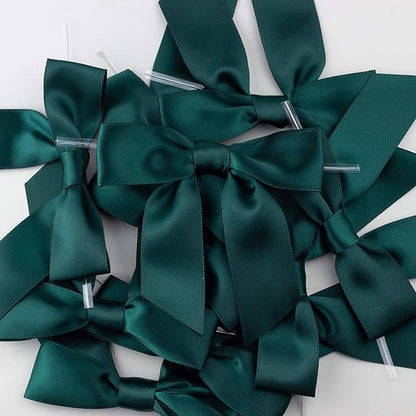 7Rainbows 30pcs Boutique 3.5" Dark Green Satin Ribbon Twist Tie Bows for Tying Up Packages Gift Wrapping