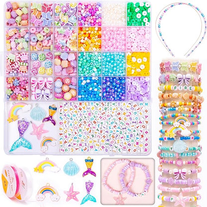 MiuCo Bracelet Making Kit for Kids Girls - Cute Beads for Jewelry Making Kit with Charms - Arts and Crafts for Make Necklaces - Birthday Gifts for Girls Ages 5 6 7 8 9 10 (Kids' Jewelry Making Kits)