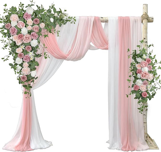 Ting's time Arch Flowers with Drapes Kit (Set of 5)-2Pcs Artificial Floral Swag Arrangement 3Pcs Draping Fabric for Wedding Floral Party Outdoor Decor (Dusty Rose)