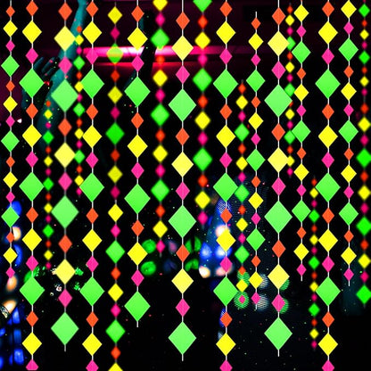 110feet Neon Paper Garland Neon Streamers Hollowed Star Black Light Neon Decorations Glow Party UV Reactive Neon Party Favors Glow in The Dark Party Supplies for Party Wedding Birthday Garlands