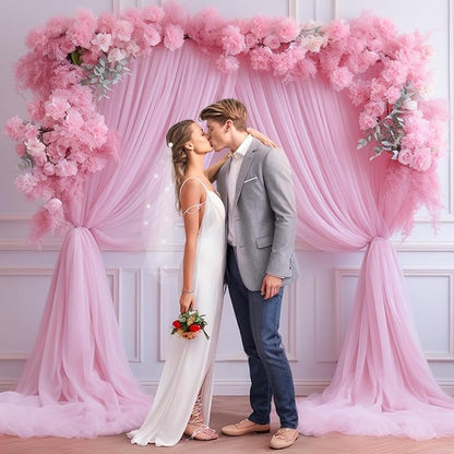10x10 Pink Tulle Backdrop Curtains for Parties, Sheer Backdrop Curtain Wedding Photo Background Drapes for Baby Shower Photography Birthday Party