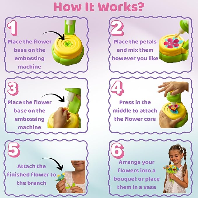 TOMLEON Fabric Flower Bouquet Craft Kit for Girls Ages 3+ – Create Reusable Fabric Flowers with Press Tool & Stems – Endless DIY Bouquets – No Glue, No Sewing – Perfect Creative Gift for Kids