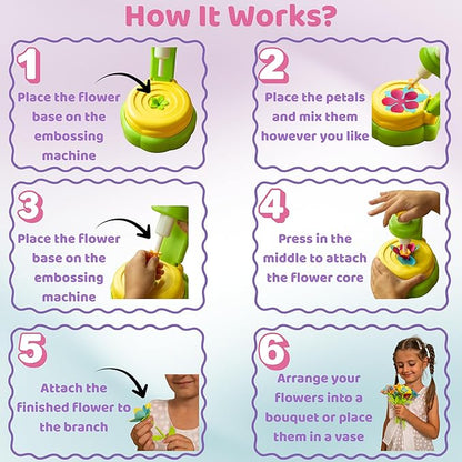 TOMLEON Fabric Flower Bouquet Craft Kit for Girls Ages 3+ – Create Reusable Fabric Flowers with Press Tool & Stems – Endless DIY Bouquets – No Glue, No Sewing – Perfect Creative Gift for Kids