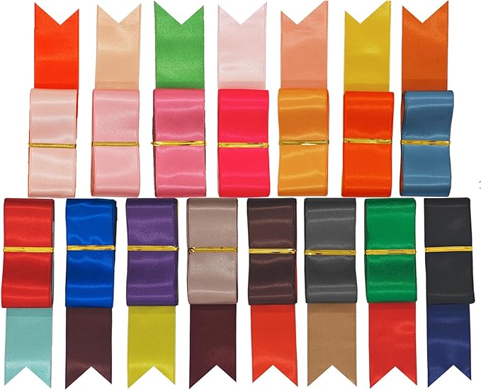 Double Faced Satin Ribbon, 1-1/2 Inch 30 Yards Two Tone Ribbon for Gift Wrapping, Flower Bouquet, Bow, Hair, Wedding, DIY Crafts, Christmas, Holiday Party Decorations, 15 Color Sets with 2 Yards Each