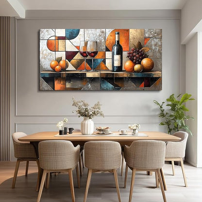 hyidecorart Canvas Wall Art For Kitchen Wall Decor For Living Room Dining Room Decorations Wine Glass Fruit Painting Still Life Geometry Abstract Picture Artwork Pub Posters Home Decor 20"x40"