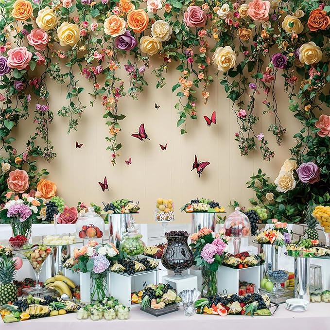 Baocicco 15x10ft Flowers Wall Photography Background Butterfly Spring Floral Botanical Banner Backdrop Vintage Wedding Birthday Backdrop Decorations Girls Party Table Cake Decoration Photo Props