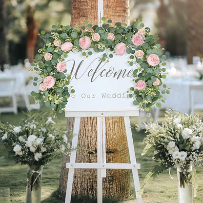 SOMYTING Artificial Flower Garlands Eucalyptus Garlands with Flowers Rose Peony Flower Vine Faux Floral Garland for Wedding Party Arch Table Wall Backdrop Decoration (Light Pink, 4PCS)