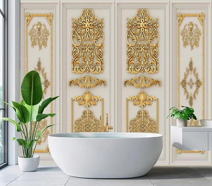Eierme-Interior Walls with Golden Relief Patterns Mural Wallpaper Peel and Stick 160" x 114"