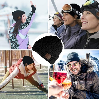 Wireless Music Hat Beanie for Men Women Wireless Headset Headphones Audio Boys Girls Winter Cap with Speaker Mic Hands Free Outdoor Sport Stereo Earphone Earpieces Warm Black